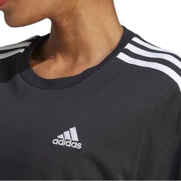 NWT Adidas Essentials 3 Stripe Cropped Tee in Pink Coral Size Medium - Picture 4 of 6